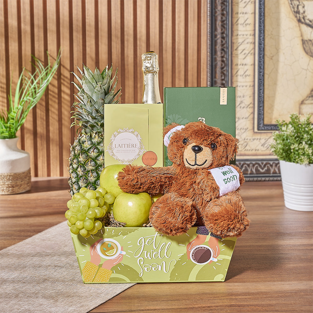 Get Well Sparkling Wine Gift Basket – how the gift is presented