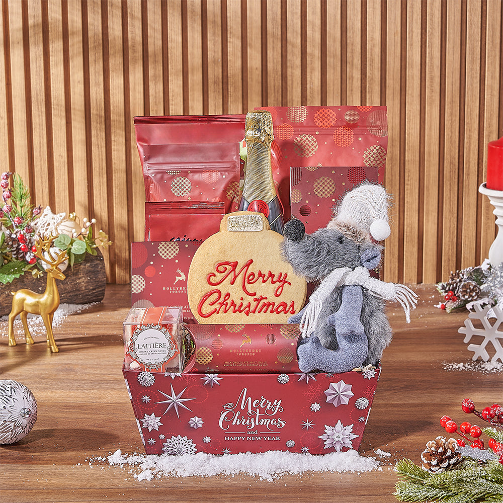 Sparkling Wine Holiday Treat Tray – how the gift is presented