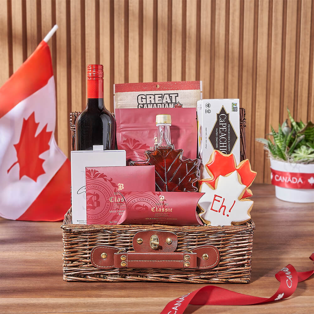 Canada Day Snack Basket, canada day gift, canada day, wine gift, wine, cookie gift, cookie, Vancouver delivery