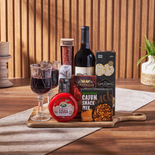 Cheese & Salami Gift Set with Wine, wine gift, wine, charcuterie gift, charcuterie, cheese gift, cheese, gourmet gift, gourmet, Vancouver delivery