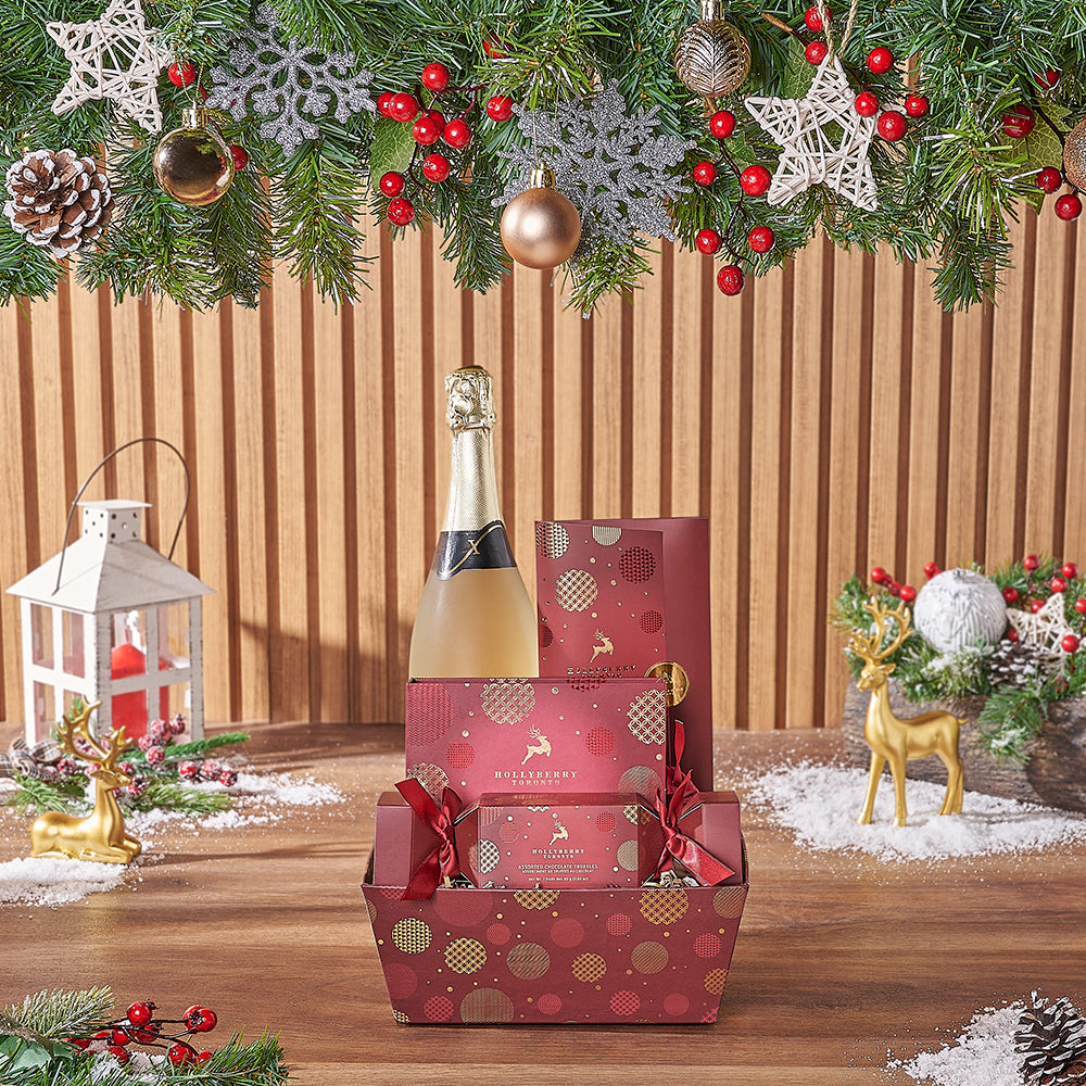 Holiday Market Tray Sparkling Wine Gift – how the gift is presented