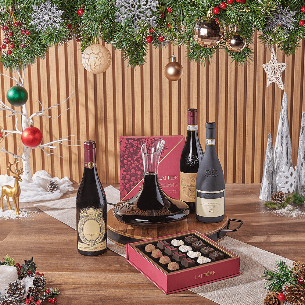 Christmas Wine & Decanter Gift, christmas gift, christmas, wine gift, wine, holiday gift, holiday, decanter gift, decanter, chocolate gift, chocolate, Vancouver delivery