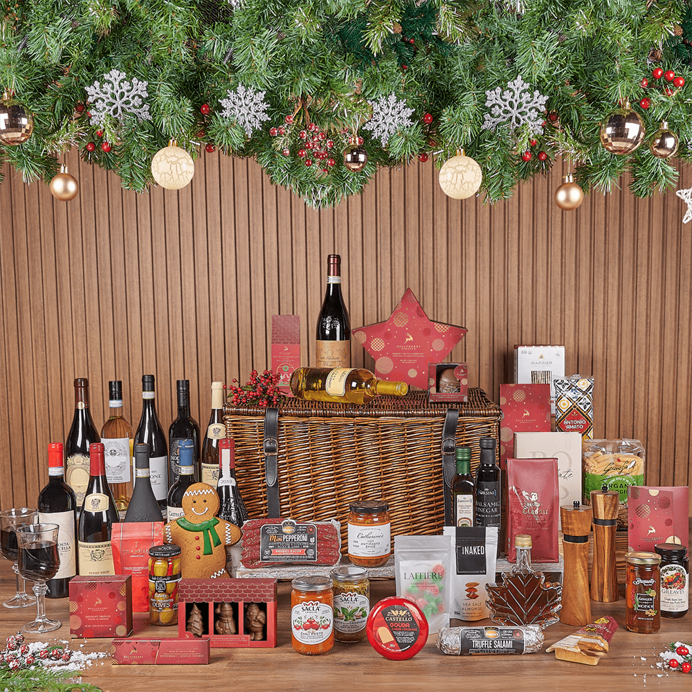 Christmas Wine & Treat Extravaganza Basket, christmas gift, christmas, wine gift, wine, chocolate gift, chocolate, Vancouver delivery