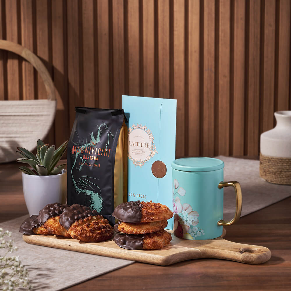 Coffee & Macaroon Gift Board, coffee gift, coffee, chocolate gift, chocolate, cookie gift, cookie, macaroon gift, macaroon, Vancouver delivery