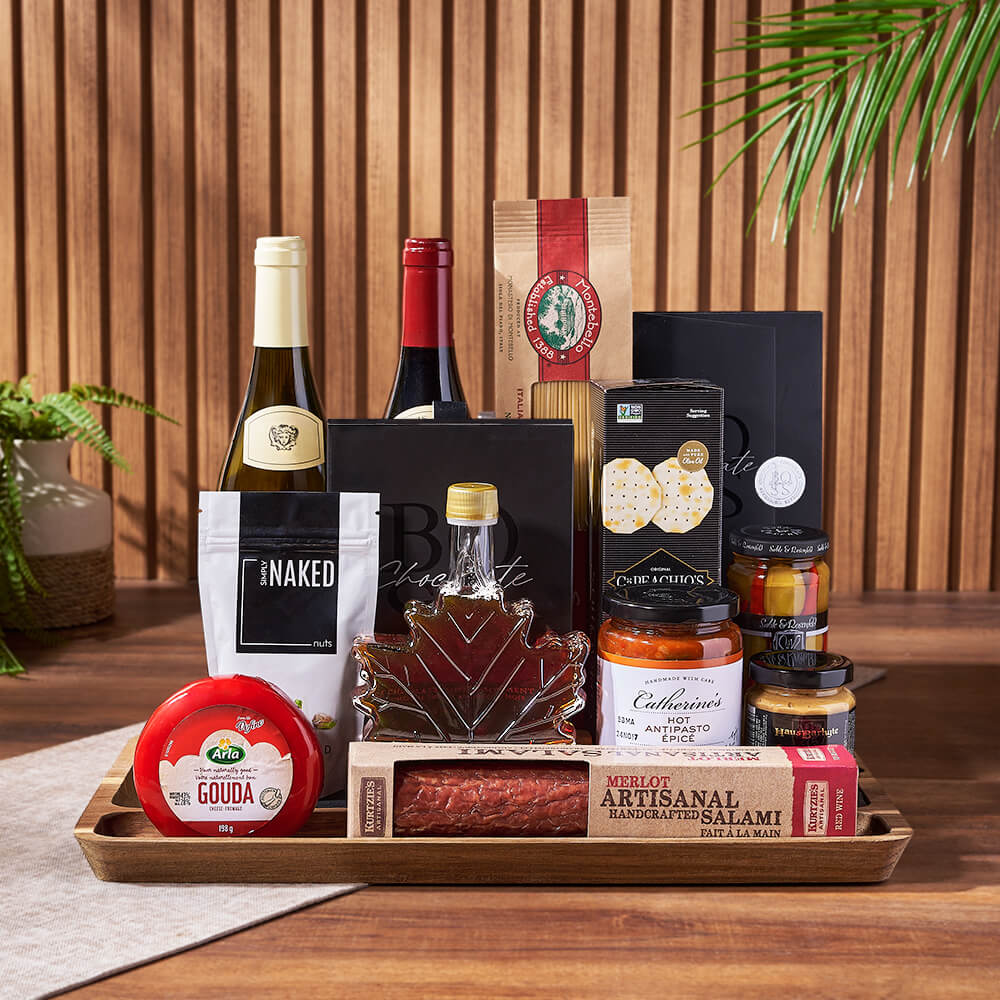 Corktown Wine Duo Gift Basket, wine gift, wine, gourmet gift, gourmet, pasta gift, pasta, cheese gift, cheese, charcuterie gift, charcuterie, Vancouver delivery