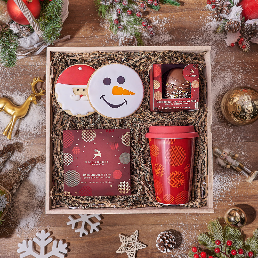 Festive Gourmet Christmas Gift Basket with Hot Chocolate Bomb – how the gift is presented