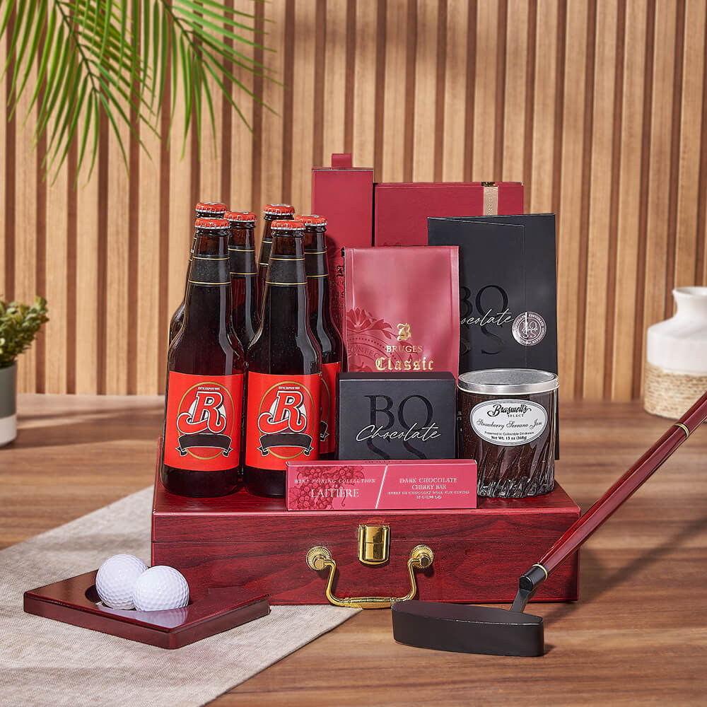 Beer and Chocolate Golf Gift Basket – how the gift is presented
