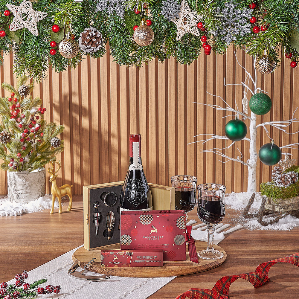 Wine Gift Basket with Peppermint Chocolate – how the gift is presented