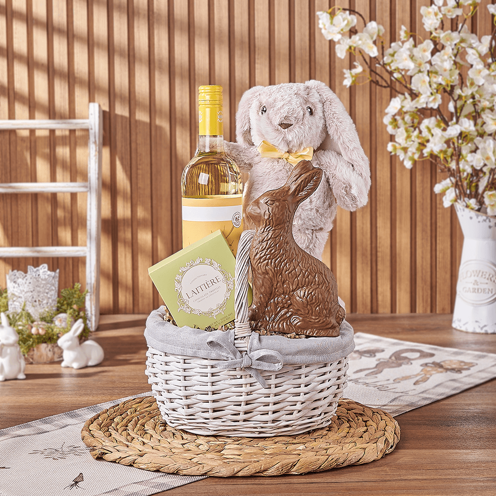 Easter Basket with Wine and Chocolates – how the gift is presented