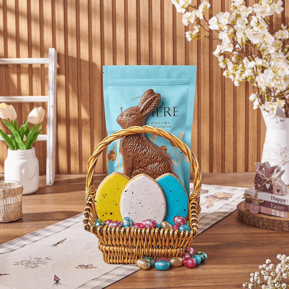 Easter Small Wicker Basket with Chocolate Treats – how the gift is presented