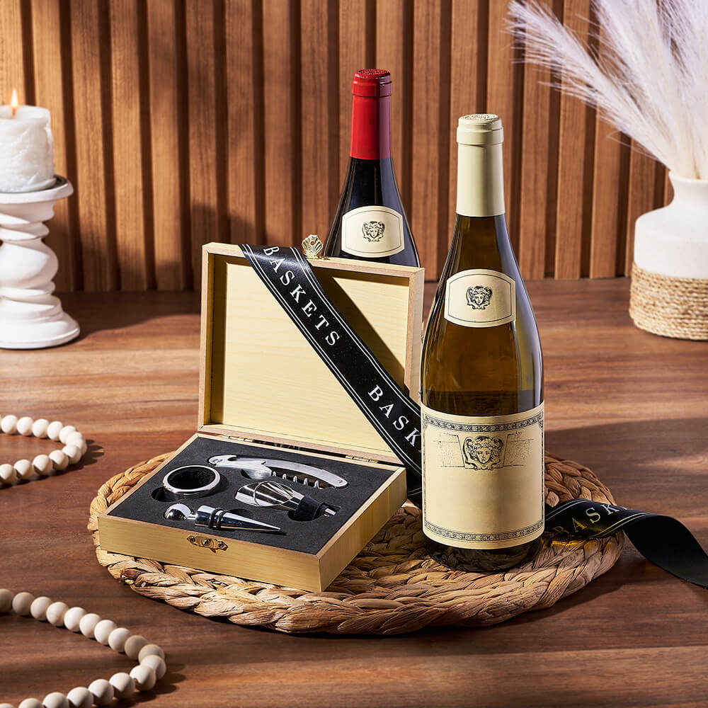 Elegant Wooden Wine Gift Set from Vancouver Baskets - Wine Gift Basket - Vancouver Delivery