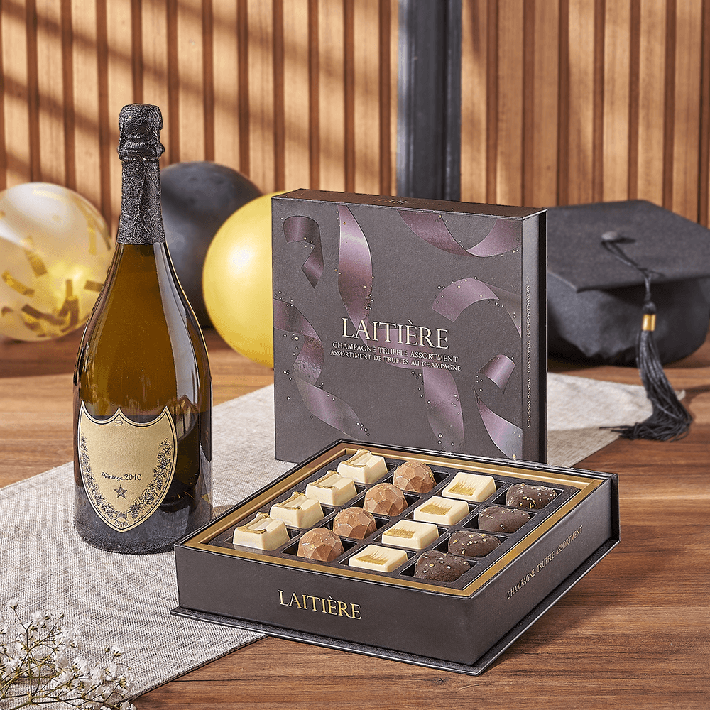 Graduation Champagne & Truffle Gift, graduation gift, graduation, champagne gift, champagne, sparkling wine gift, sparkling wine, chocolate gift, chocolate, Vancouver delivery