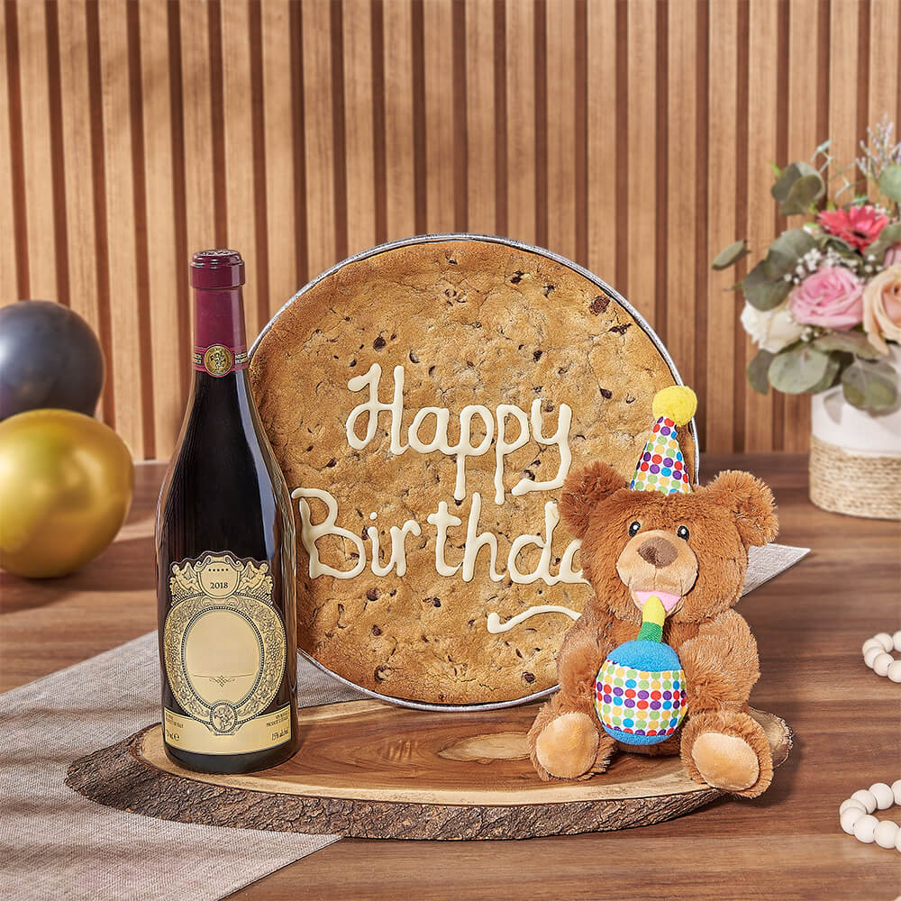 Wine Gift Basket with Birthday Cookie – how the gift is presented