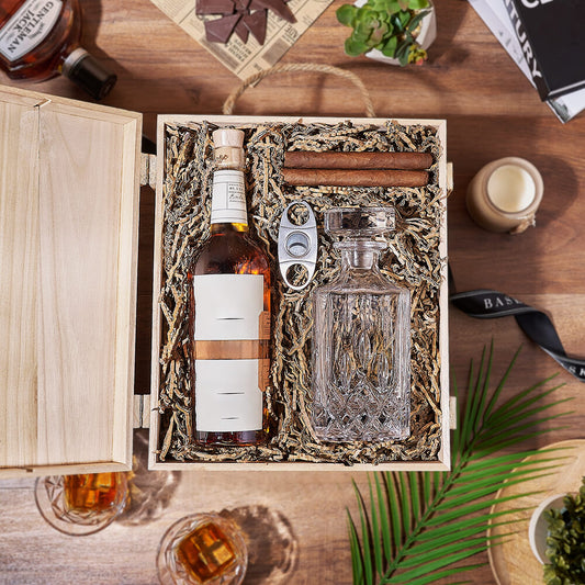 Liquor & Decanter Crate, liquor gift, liquor, decanter gift, decanter, cigar gift, cigar, Vancouver delivery