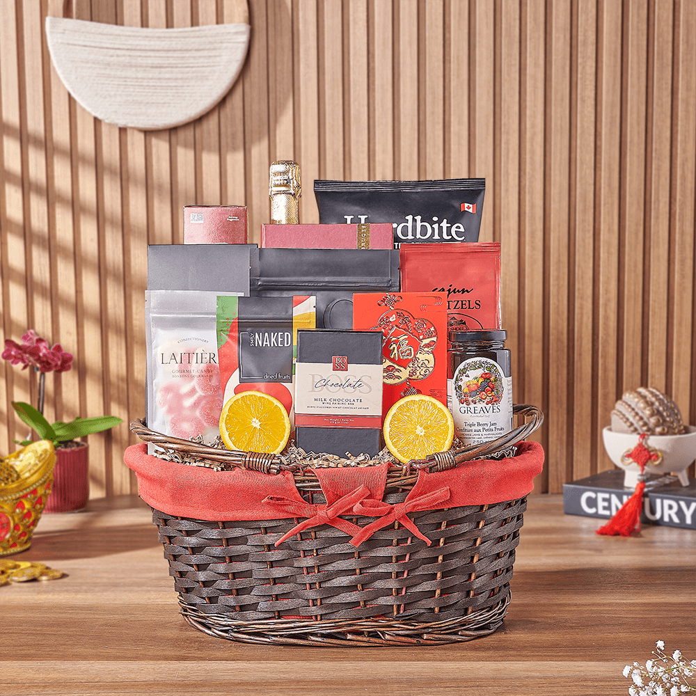 New Year Sparkling Wine Gift Basket – how the gift is presented