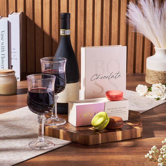 Macaron & Wine for Two Gift Set, wine gift, wine, macaron gift, macaron, chocolate gift, chocolate, Vancouver delivery