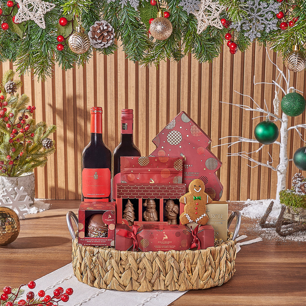 Christmas Wine and Chocolate Basket – how the gift is presented