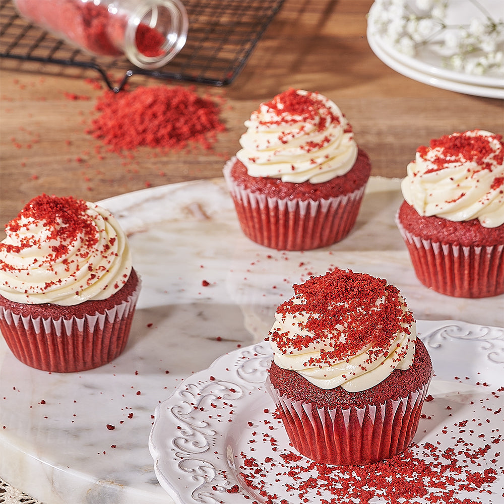 Gourmet Four-Pack of Red Velvet Cupcakes – how the gift is presented