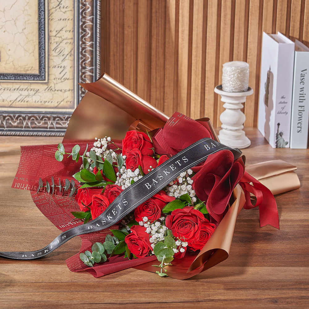 Elegant Red Rose and Baby's Breath Bouquet – how the gift is presented