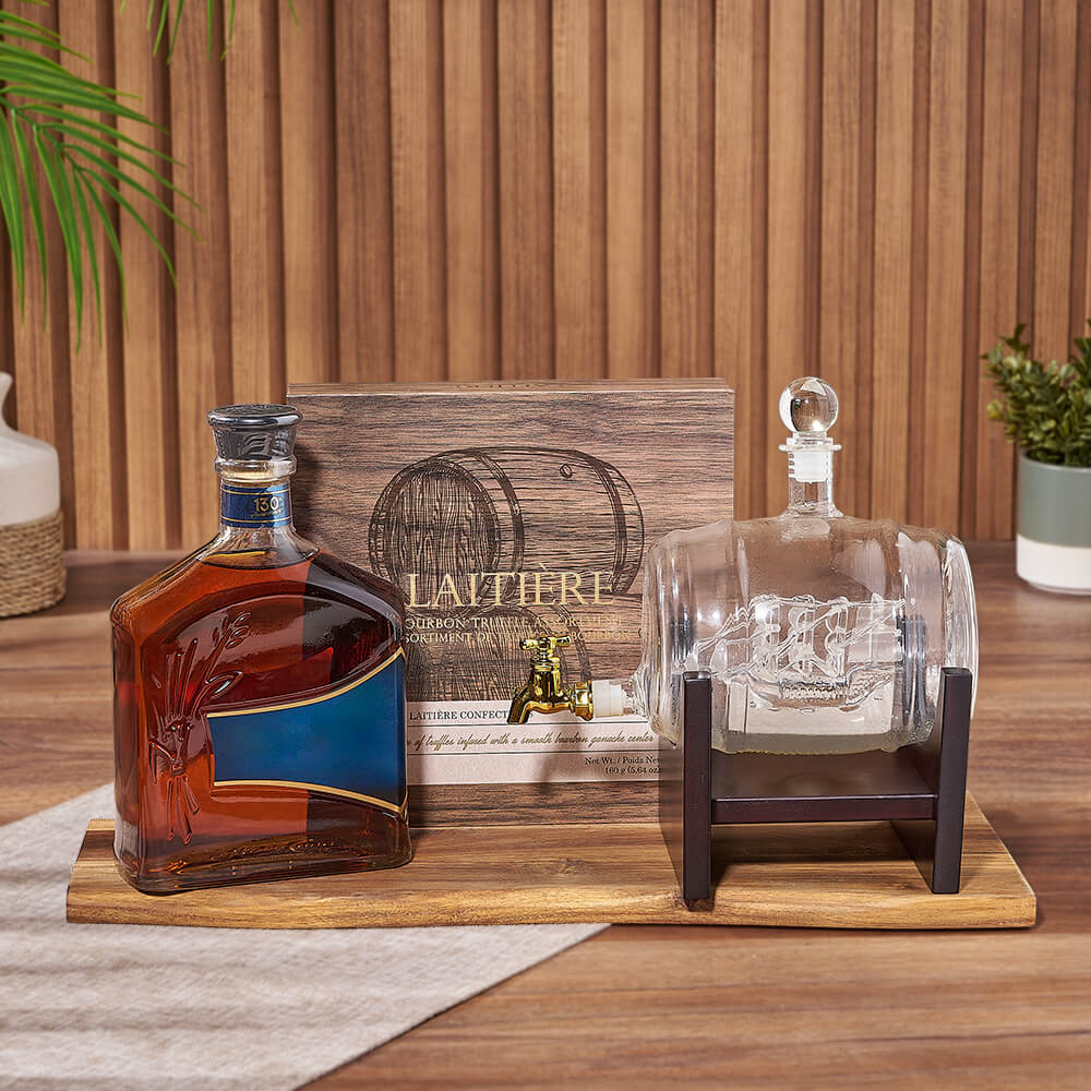 Whiskey Gift Basket with Bourbon Truffles – how the gift is presented