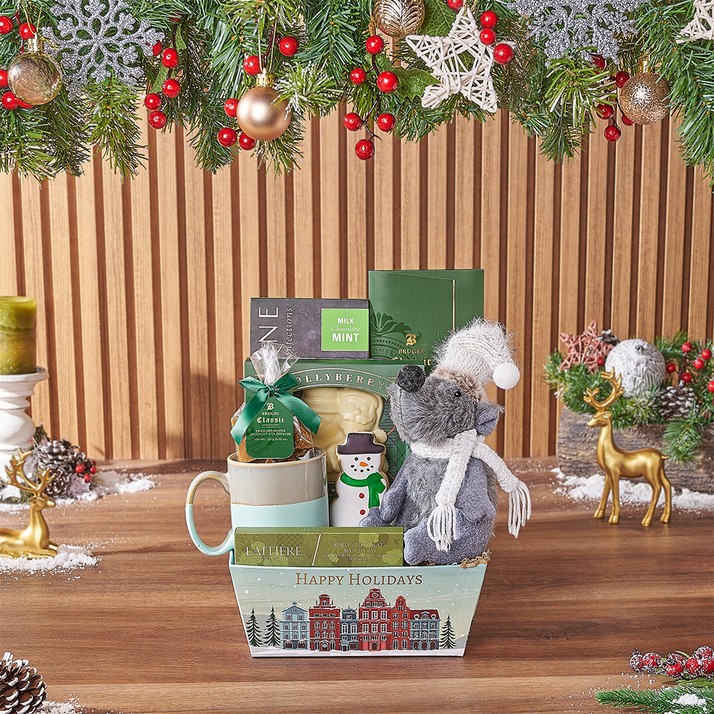 Festive Holiday Chocolate Gift Basket – how the gift is presented