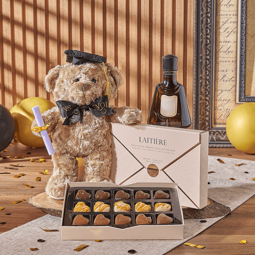 Plush Bear and Liquor Gift Basket – how the gift is presented