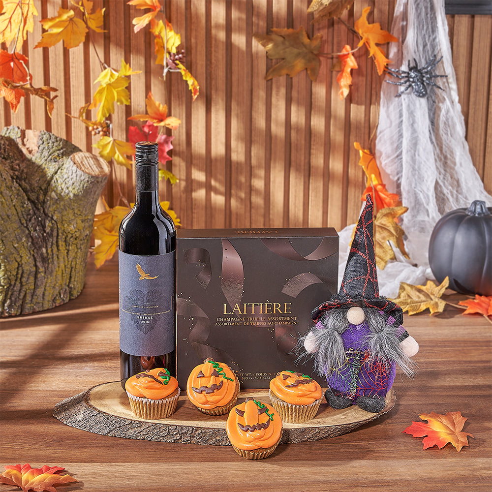Spooky Wine & Cupcake Gift Set, wine gift, wine, halloween gift, halloween, cupcake gift, cupcake, Vancouver delivery