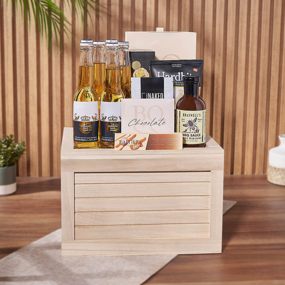 Corona Beer and Artisan Chocolate Basket – how the gift is presented