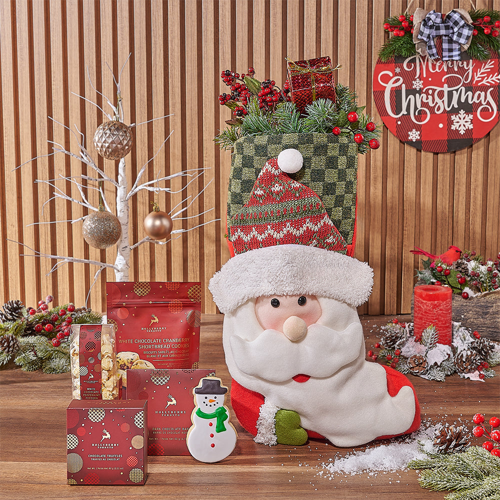 Festive Chocolate Assortment Gift Basket in Santa Stocking – how the gift is presented