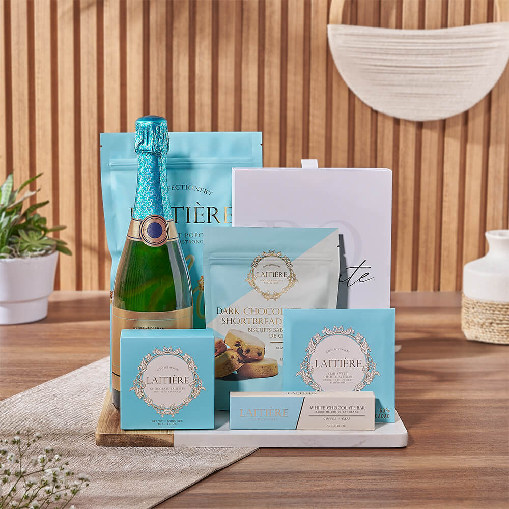 Sparkling Wine and Chocolate Basket – how the gift is presented