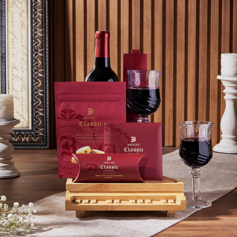 Wine with Assorted Chocolate Gift Basket – how the gift is presented