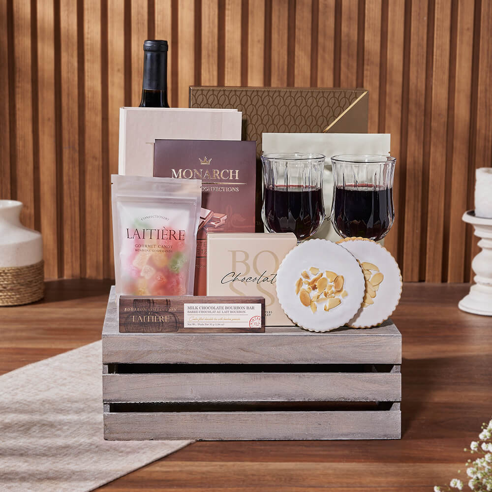 Ultimate Chocolate & Wine Gift Crate, wine gift, wine, chocolate gift, chocolate, cookie gift, cookie, Vancouver delivery