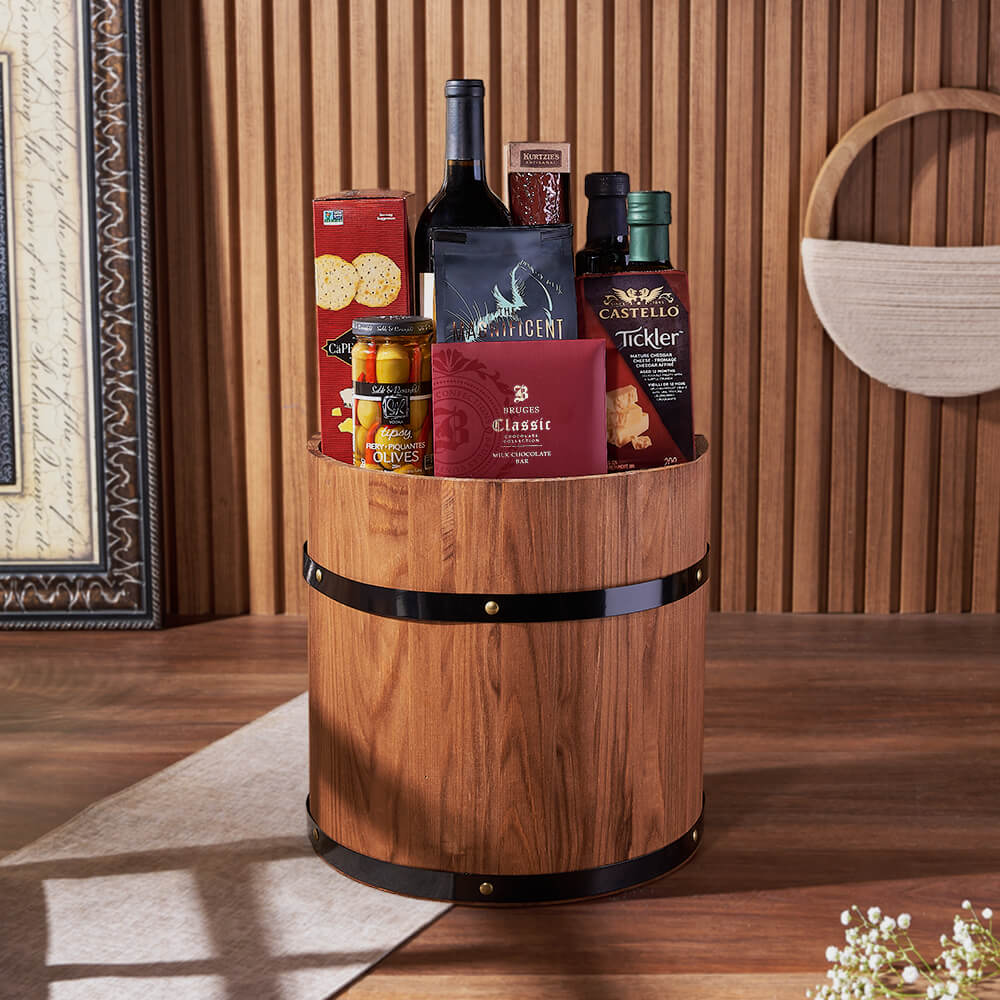 Ultimate Wine & Cheese Barrel, wine gift, wine, cheese gift, cheese, charcuterie gift, charcuterie, Vancouver delivery