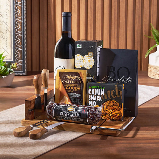Warm Wishes Wine & Cheese Basket, wine gift, wine, cheese gift, cheese, charcuterie gift, charcuterie, Vancouver delivery