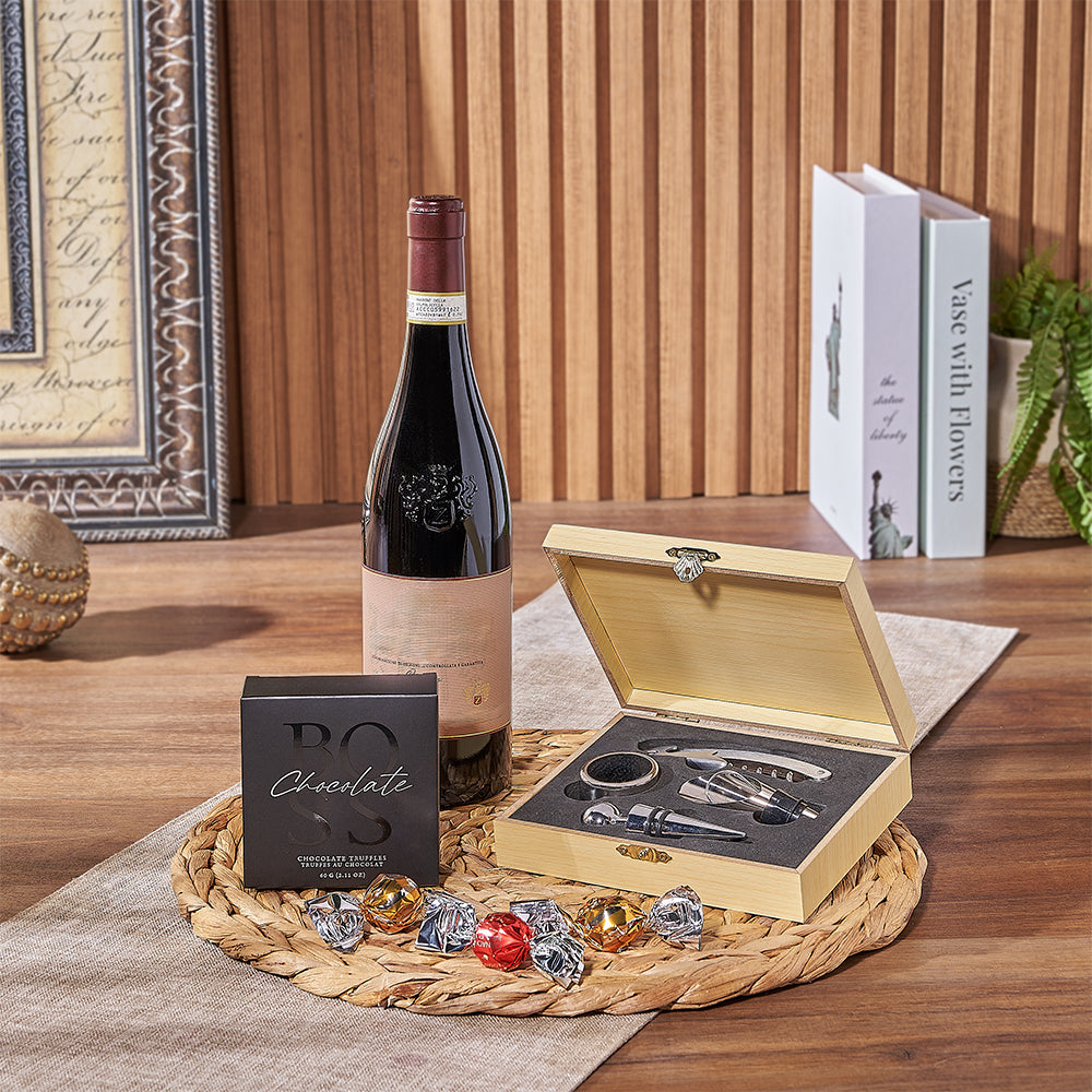 Wine and Chocolate Truffles Gift Box – how the gift is presented