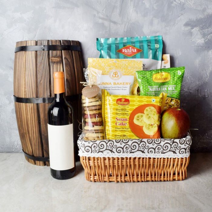 Diwali Sparkling Wine Gift Basket – how the gift is presented