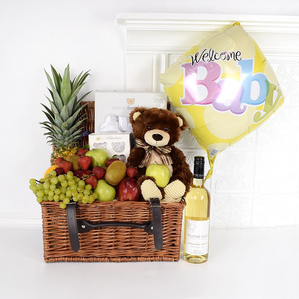 Newborn Fruit and Wine Gift Set – how the gift is presented