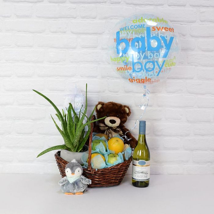 Newborn Baby Boy Wine Basket – how the gift is presented