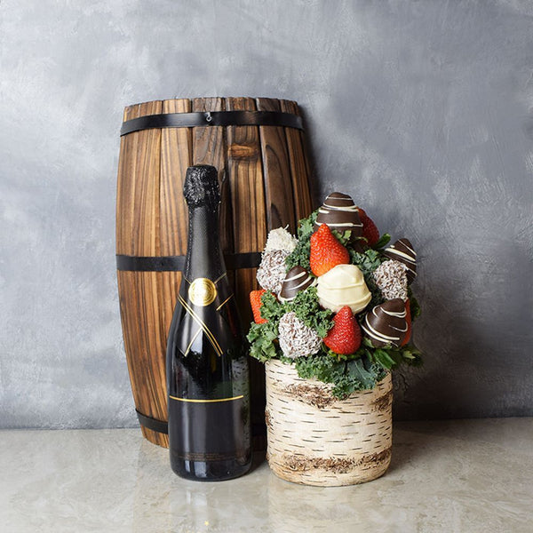The Oakville Chocolate Dipped Strawberries Vase & Bubbly is a simple