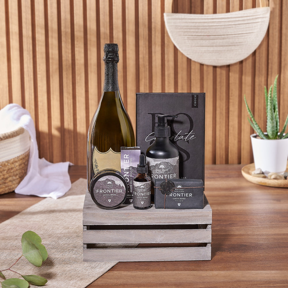 Sandalwood &amp; Champagne Spa Gift Crate - Spa Gift Basket - Vancouver Delivery