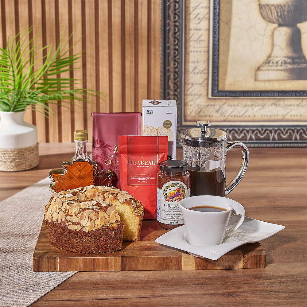 Gourmet Coffee &amp; Coffee Cake Gift Set, brimming with buttery and decadent treats perfect for sharing during coffee time with loved ones - Vancouver Baskets