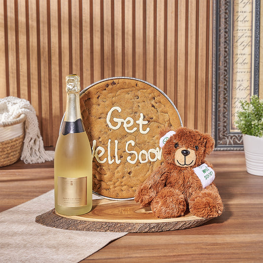 Get Well Soon Cookie &  Champagne Gift Set is the perfect blend of warm wishes for a speedy recovery - Vancouver Baskets 