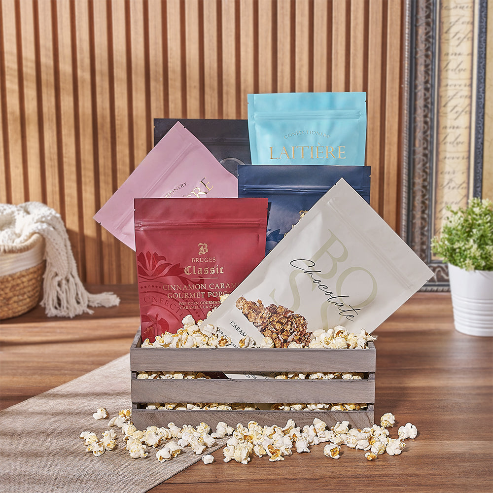 Variety Popcorn Gift Basket – how the gift is presented