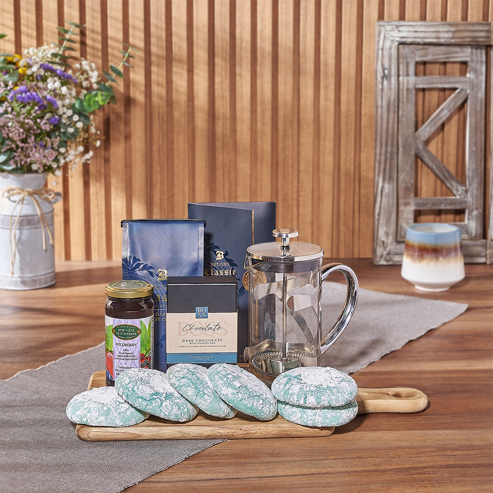 Celebrate the Festival of Lights with a delightful gift like the Hanukkah Coffee &amp; Snacks Gift Basket - Vancouver Baskets