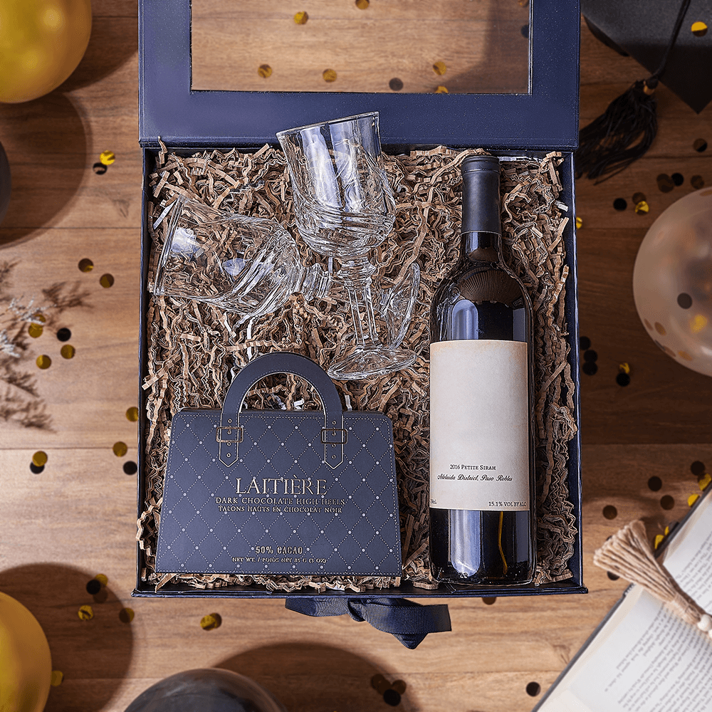 Graduation Wine and Chocolate Gift – how the gift is presented