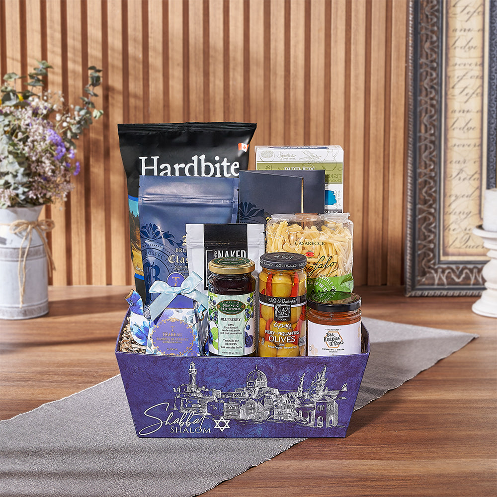 The Basket of Kosher Treats offers a delightful array of snacks, making it an ideal choice for sending your well wishes to a friend, family member, or colleague, Vancouver delivery 