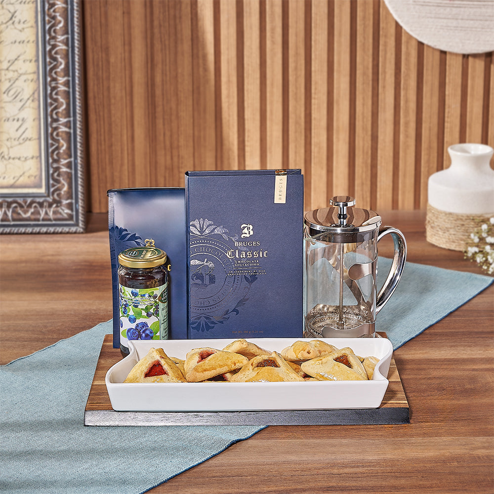 Purim Cookies and Coffee Basket – how the gift is presented