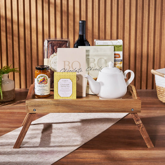 Afternoon Tea & Wine Tray, wine gift, wine, tea gift, tea, chocolate gift, chocolate, Vancouver delivery