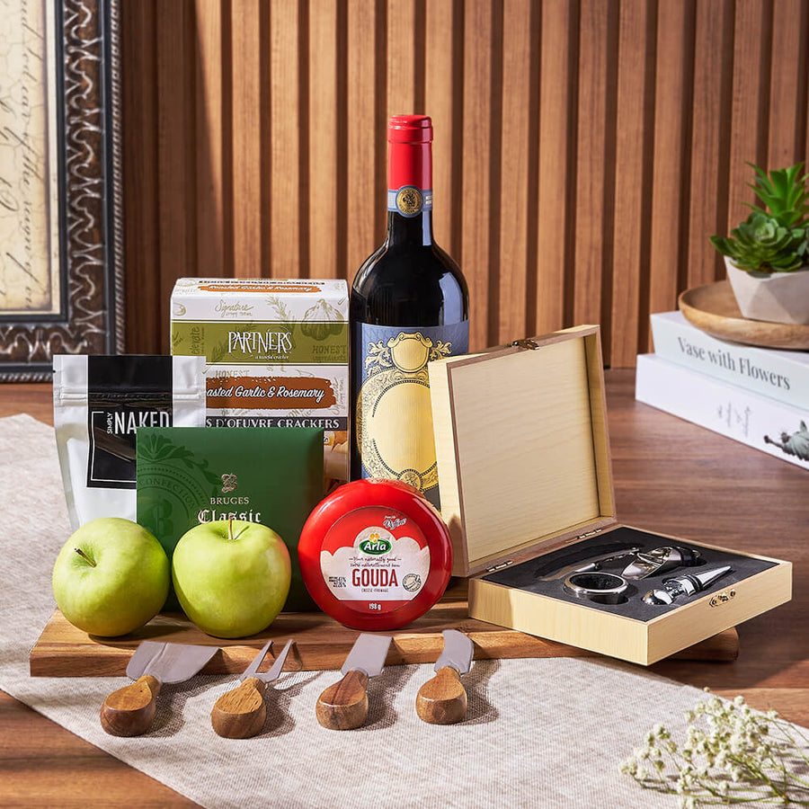 Apple, Cheese, & Wine Gift Basket, wine gift, wine, cheese gift, cheese, fruit gift, fruit, Vancouver delivery