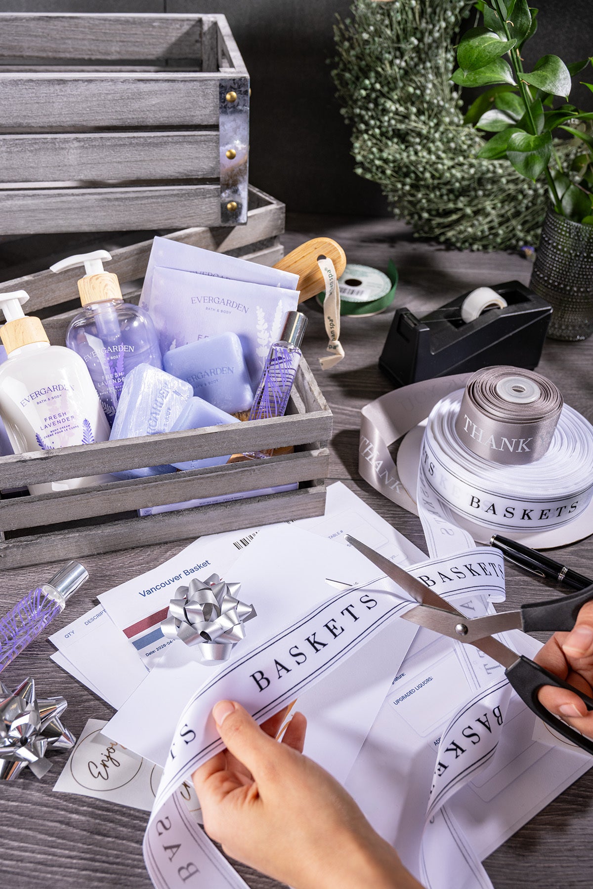 Gift baskets and floral arrangements assembled in Vancouver production studio